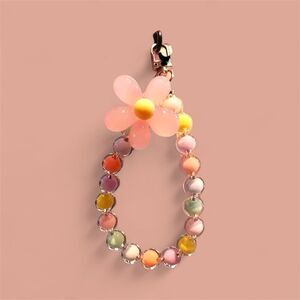 Colorful Beaded key-charm, phone holder with big Flower